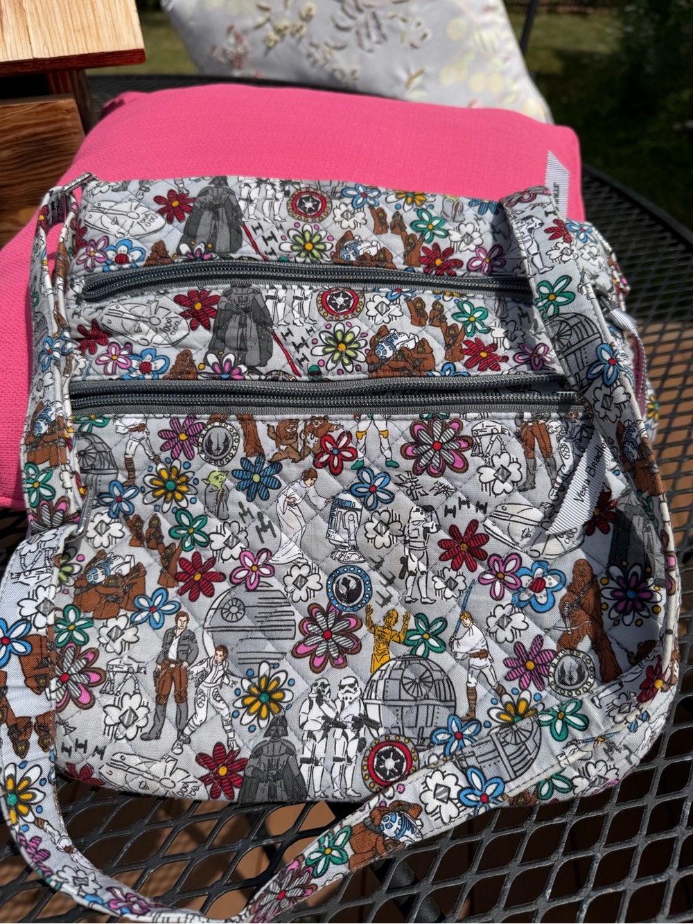 Vera Bradley Star Wars Pattern Quilted Crossbody Bag - White Floral Print